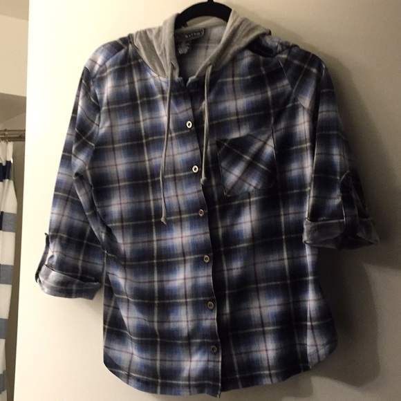Polly & Esther Tops - Button up, lightweight flannel hoodie